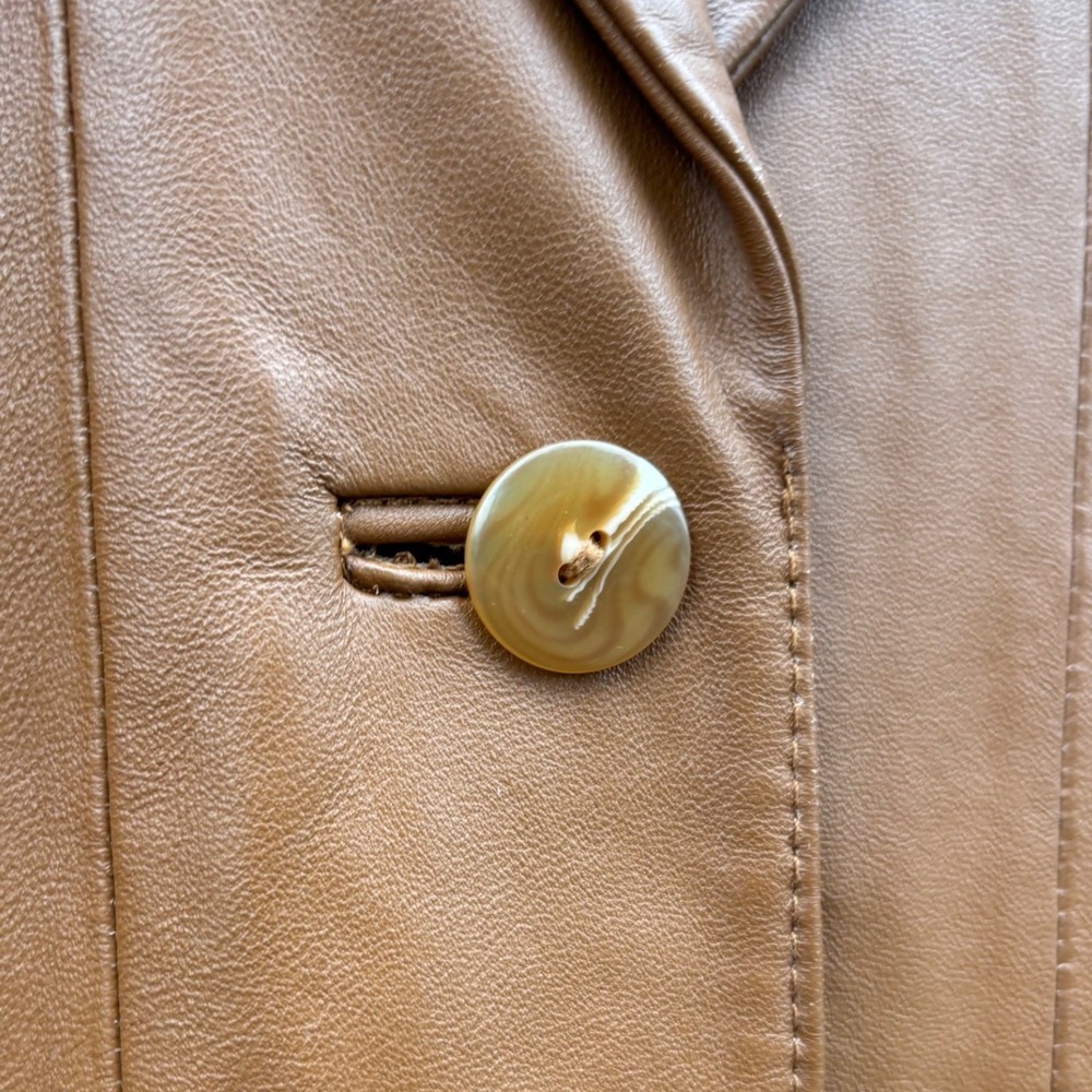 Womens Camel Tan Brown Soft Leather Blazer Jacket S 6 Preppy Classic Tailored - Picture 3 of 10
